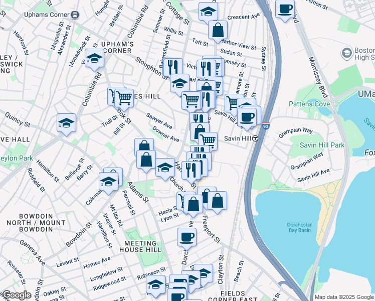 map of restaurants, bars, coffee shops, grocery stores, and more near 152 Pleasant Street in Boston