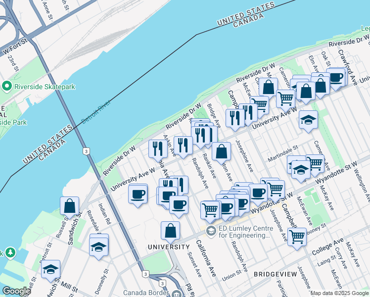 map of restaurants, bars, coffee shops, grocery stores, and more near 269 Randolph Place in Windsor