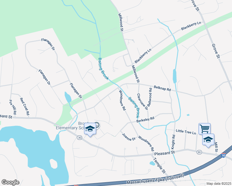 map of restaurants, bars, coffee shops, grocery stores, and more near 528 Belknap Road in Framingham