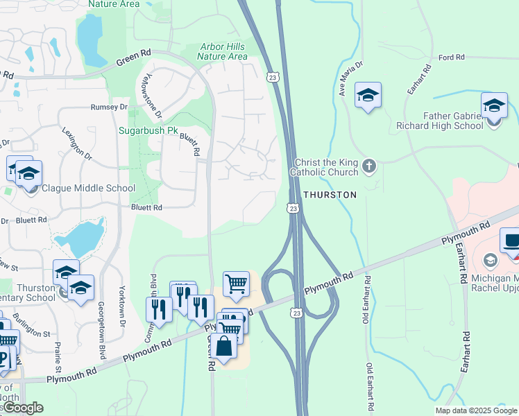 map of restaurants, bars, coffee shops, grocery stores, and more near in Ann Arbor