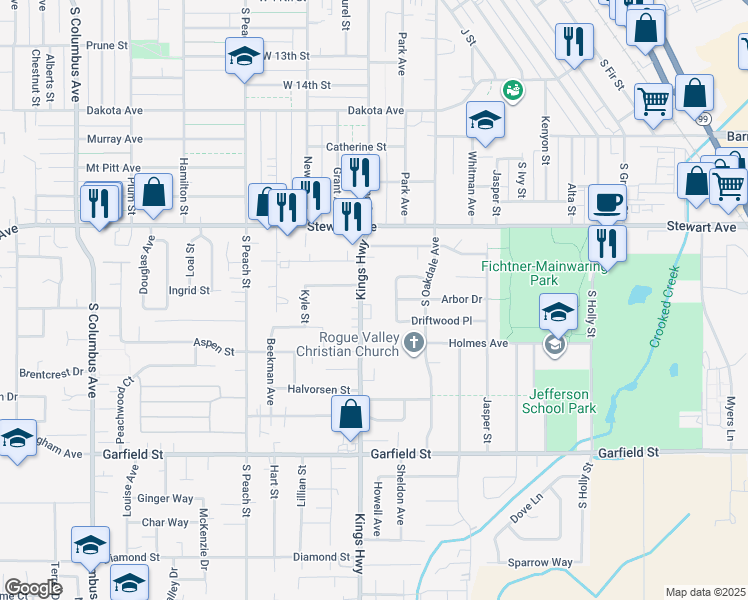map of restaurants, bars, coffee shops, grocery stores, and more near 1361 Kings Highway in Medford