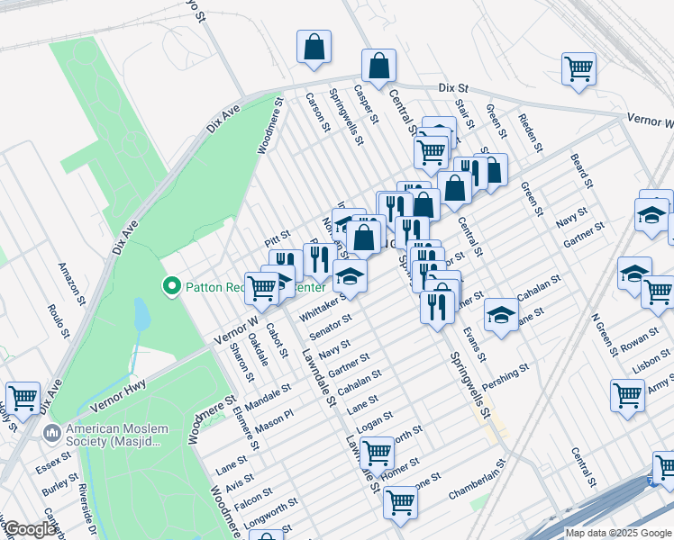 map of restaurants, bars, coffee shops, grocery stores, and more near 8334 Vernor Highway in Detroit