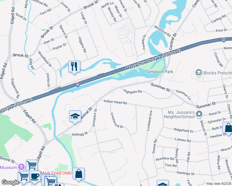map of restaurants, bars, coffee shops, grocery stores, and more near 680 Central Street in Framingham
