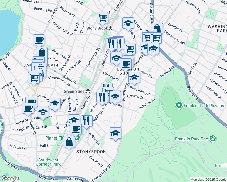 map of restaurants, bars, coffee shops, grocery stores, and more near 11-15R Greenley Place in Boston