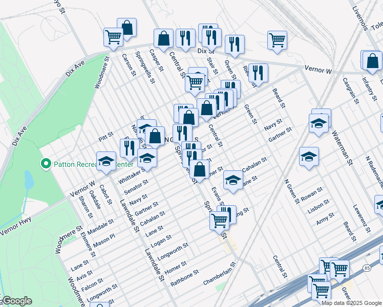 map of restaurants, bars, coffee shops, grocery stores, and more near 7830 Senator Street in Detroit