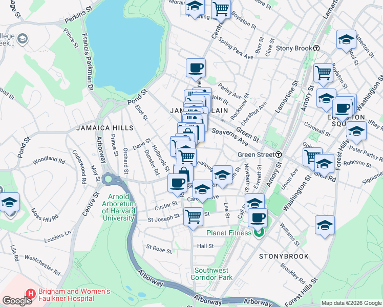 map of restaurants, bars, coffee shops, grocery stores, and more near 744 Centre Street in Boston