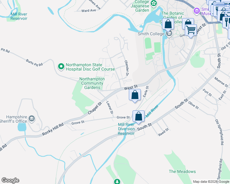 map of restaurants, bars, coffee shops, grocery stores, and more near 20 Chapel Street in Northampton