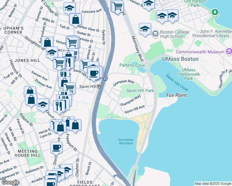 map of restaurants, bars, coffee shops, grocery stores, and more near in Boston