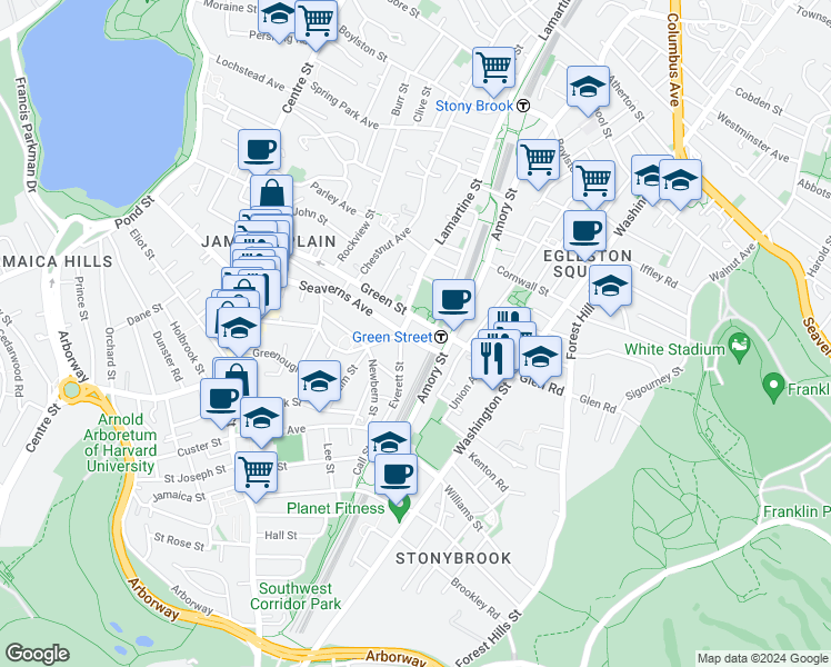 map of restaurants, bars, coffee shops, grocery stores, and more near 2 Everett Street in Boston