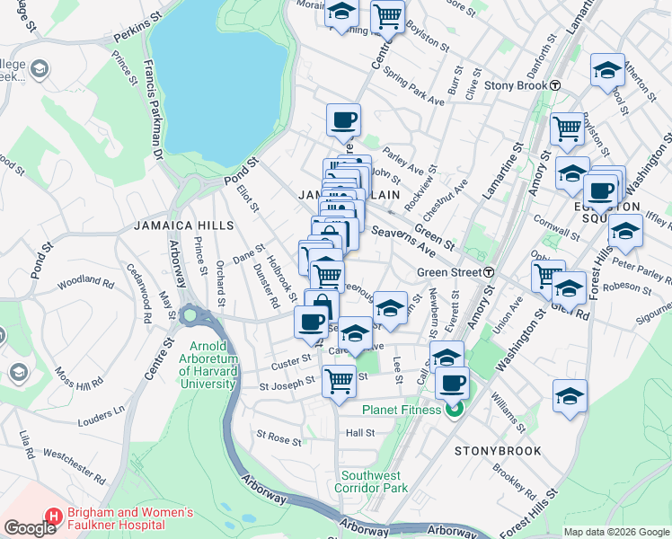 map of restaurants, bars, coffee shops, grocery stores, and more near 753 Centre Street in Boston