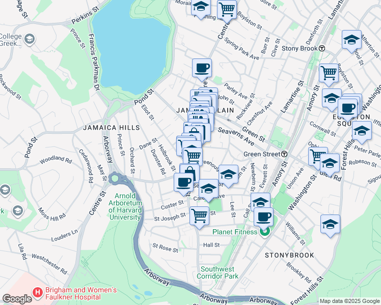 map of restaurants, bars, coffee shops, grocery stores, and more near 753 Centre Street in Boston