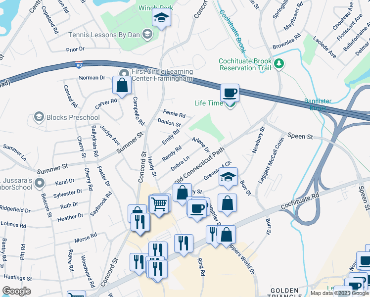 map of restaurants, bars, coffee shops, grocery stores, and more near 26 Debra Lane in Framingham