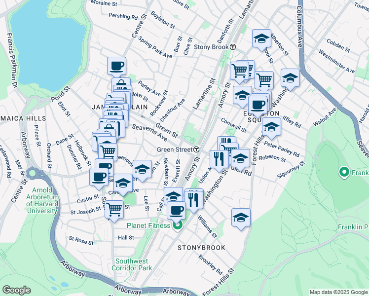 map of restaurants, bars, coffee shops, grocery stores, and more near 2 Everett Street in Boston