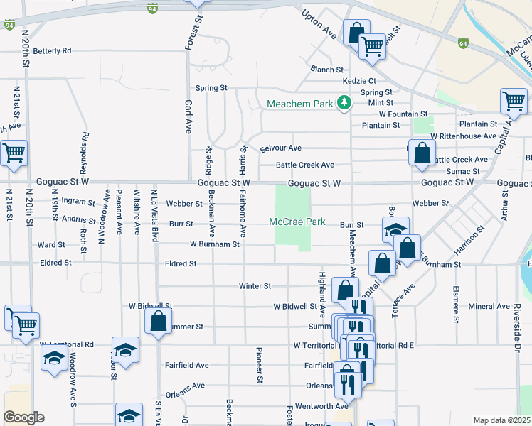 map of restaurants, bars, coffee shops, grocery stores, and more near 39 Fairhome Avenue in Battle Creek