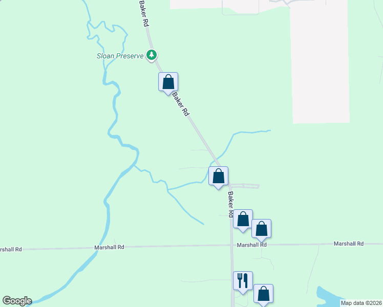 map of restaurants, bars, coffee shops, grocery stores, and more near 1689 Baker Road in Dexter