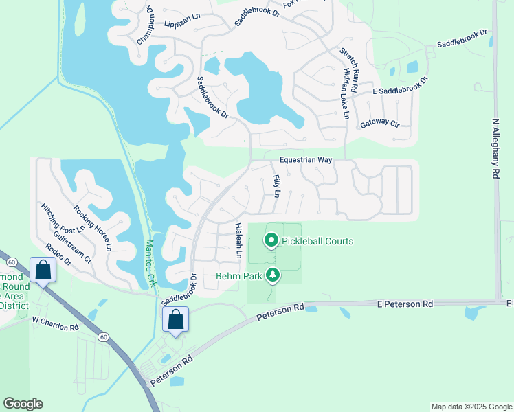 map of restaurants, bars, coffee shops, grocery stores, and more near 322 Palomino Court in Grayslake