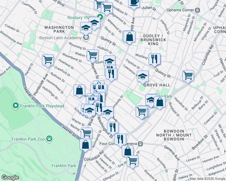 map of restaurants, bars, coffee shops, grocery stores, and more near 48 Devon Street in Boston