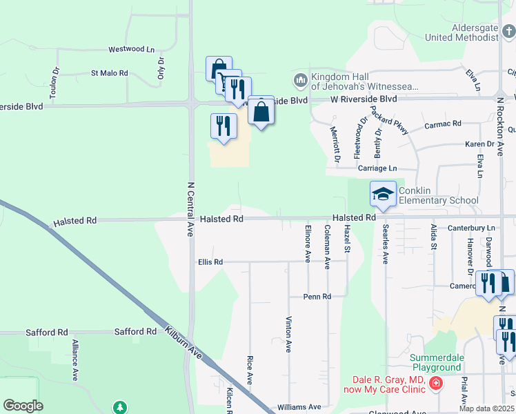 map of restaurants, bars, coffee shops, grocery stores, and more near 3525 Saint Anthony Way in Rockford