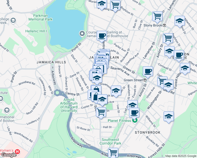 map of restaurants, bars, coffee shops, grocery stores, and more near 753 Centre Street in Boston