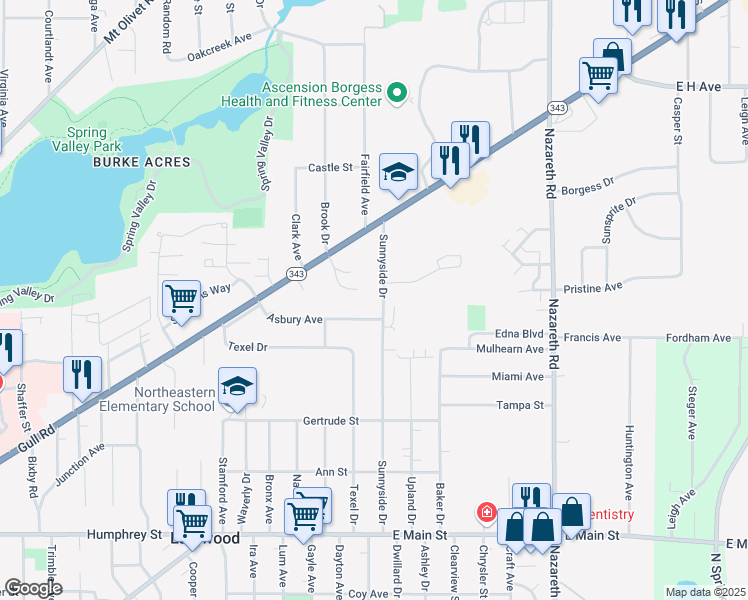 map of restaurants, bars, coffee shops, grocery stores, and more near 2005 Sunnyside Drive in Kalamazoo