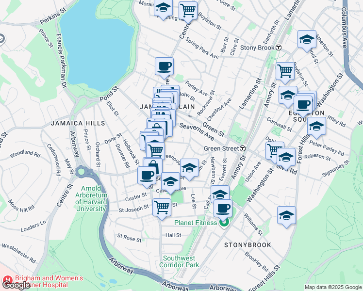 map of restaurants, bars, coffee shops, grocery stores, and more near 15 Harris Avenue in Boston