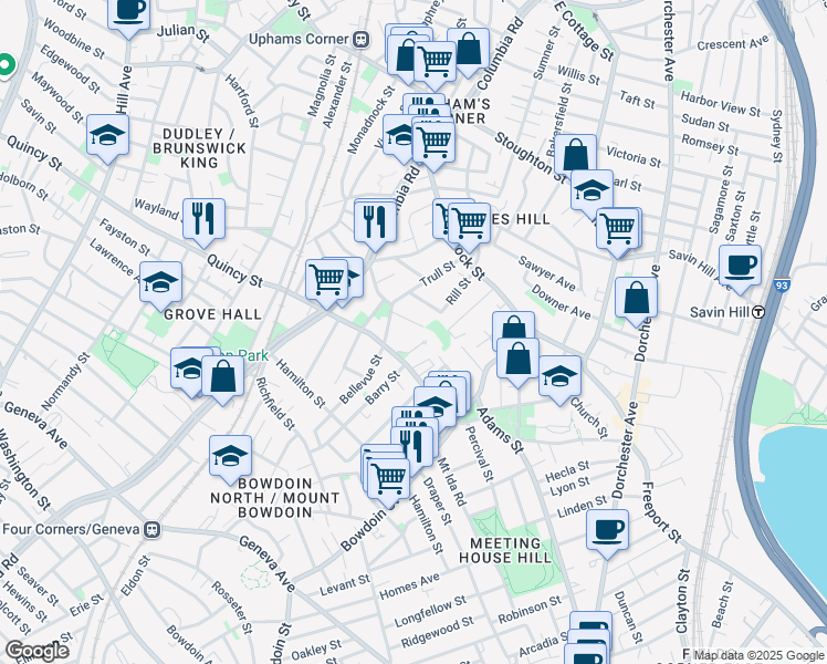 map of restaurants, bars, coffee shops, grocery stores, and more near 17 Fernald Terrace in Boston