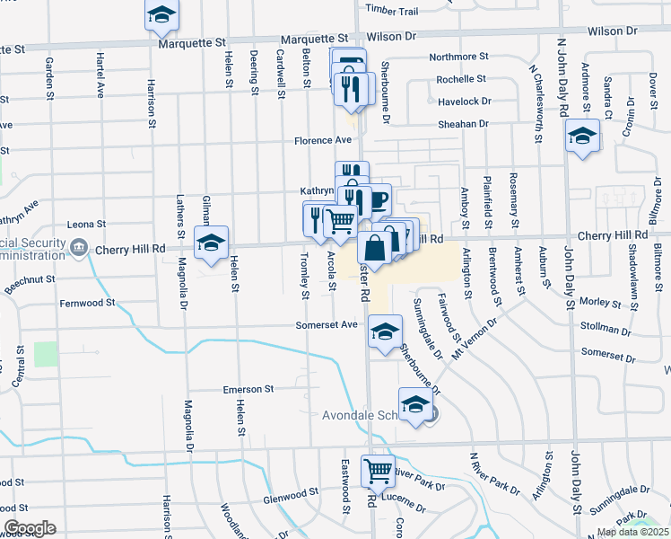 map of restaurants, bars, coffee shops, grocery stores, and more near 228 Inkster Road in Inkster