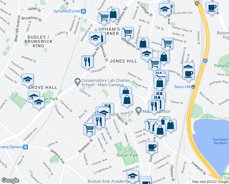 map of restaurants, bars, coffee shops, grocery stores, and more near 35 Cameron Street in Boston