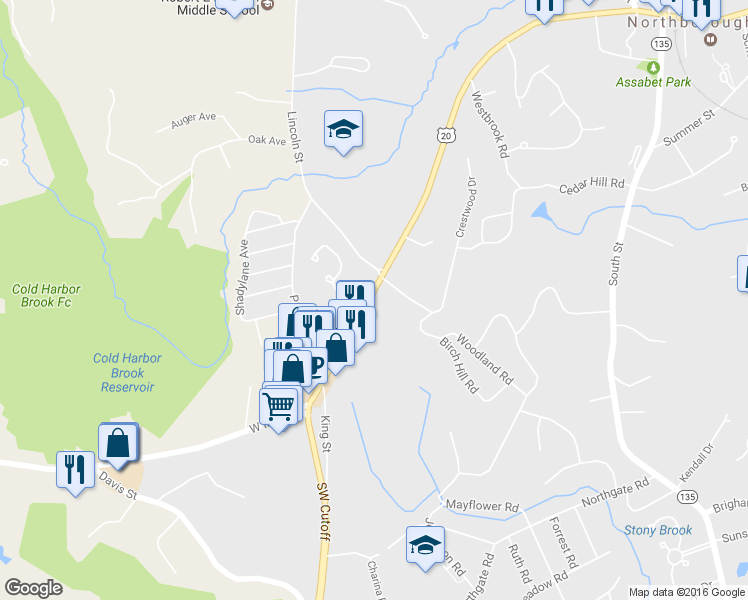map of restaurants, bars, coffee shops, grocery stores, and more near 237 U.S. 20 in Northborough