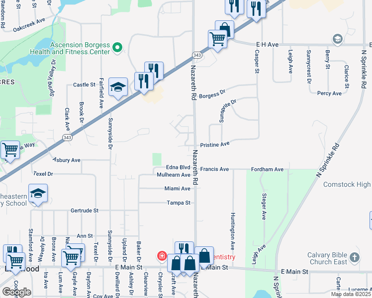 map of restaurants, bars, coffee shops, grocery stores, and more near 3426 Parkside Drive in Kalamazoo
