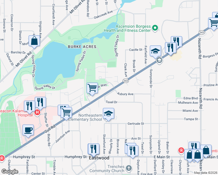 map of restaurants, bars, coffee shops, grocery stores, and more near 2425 Gull Road in Kalamazoo