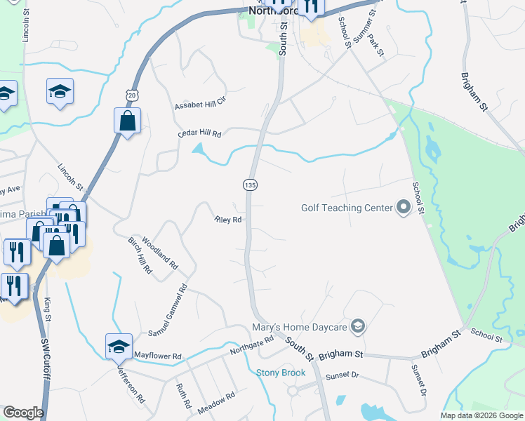 map of restaurants, bars, coffee shops, grocery stores, and more near 159 South Street in Northborough
