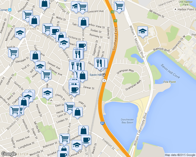 map of restaurants, bars, coffee shops, grocery stores, and more near 34 Midland Street in Boston