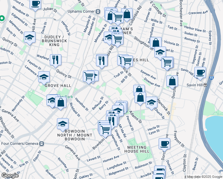 map of restaurants, bars, coffee shops, grocery stores, and more near 17 Fernald Terrace in Boston