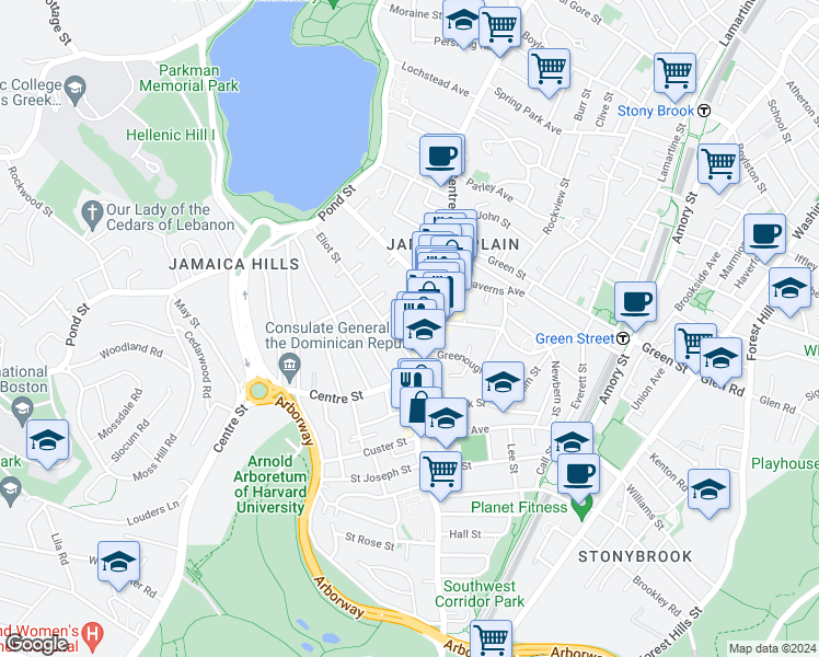 map of restaurants, bars, coffee shops, grocery stores, and more near 11 Eliot Street in Boston