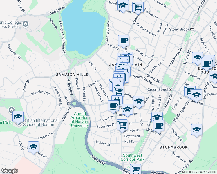 map of restaurants, bars, coffee shops, grocery stores, and more near 11 Eliot Street in Boston