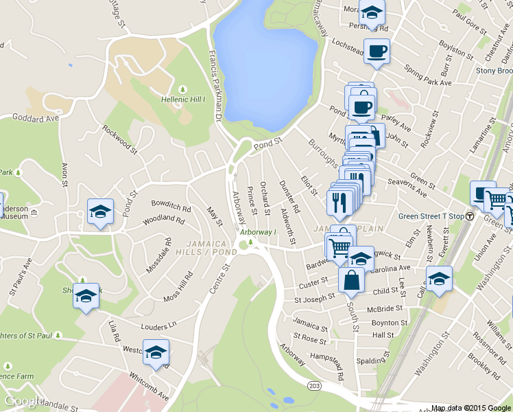 map of restaurants, bars, coffee shops, grocery stores, and more near 32 Prince Street in Boston