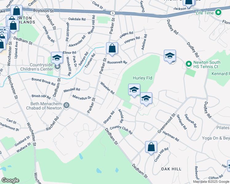 map of restaurants, bars, coffee shops, grocery stores, and more near 5 Voss Terrace in Newton