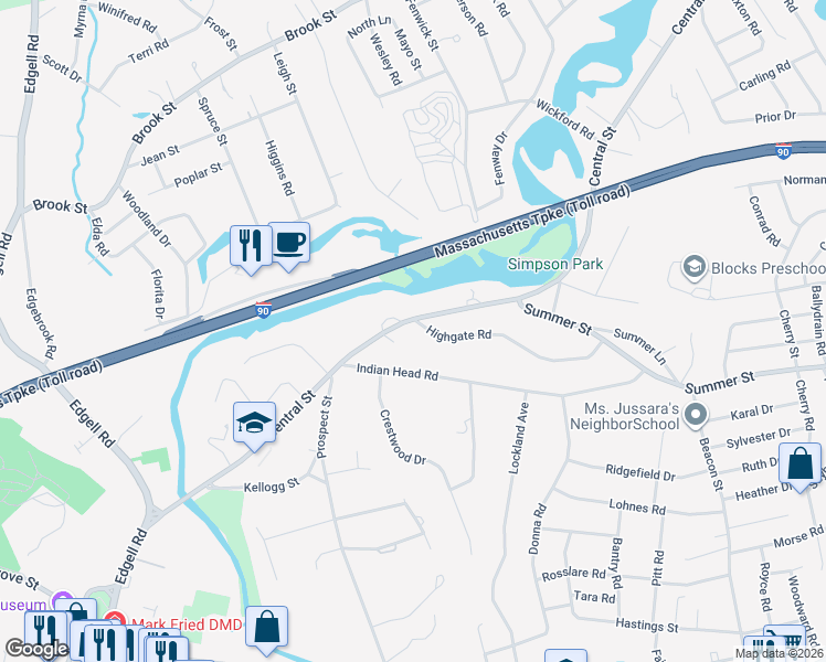 map of restaurants, bars, coffee shops, grocery stores, and more near 680 Central Street in Framingham