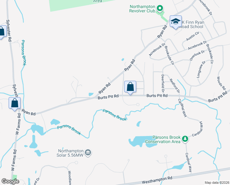 map of restaurants, bars, coffee shops, grocery stores, and more near 1245 Burts Pit Road in Northampton