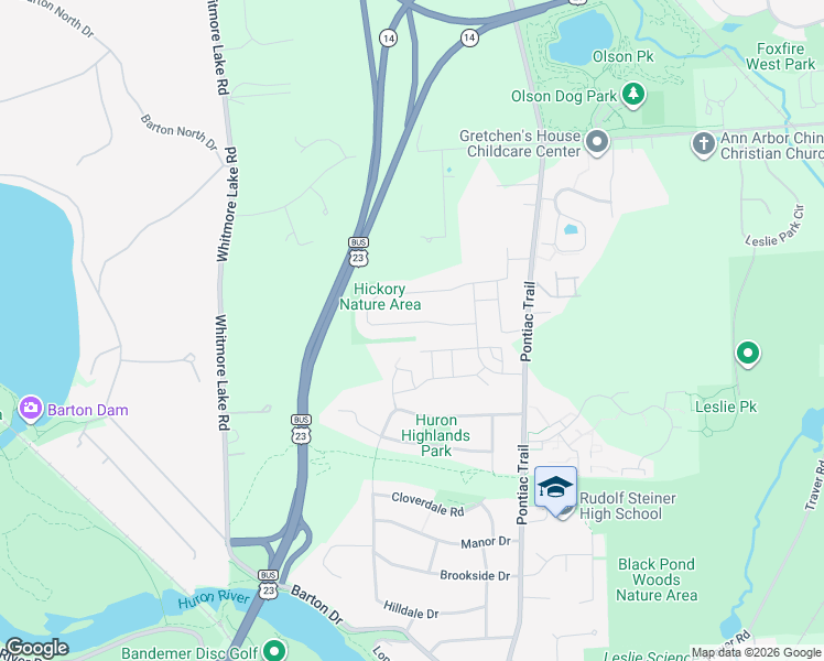 map of restaurants, bars, coffee shops, grocery stores, and more near 2825 Dillon Drive in Ann Arbor