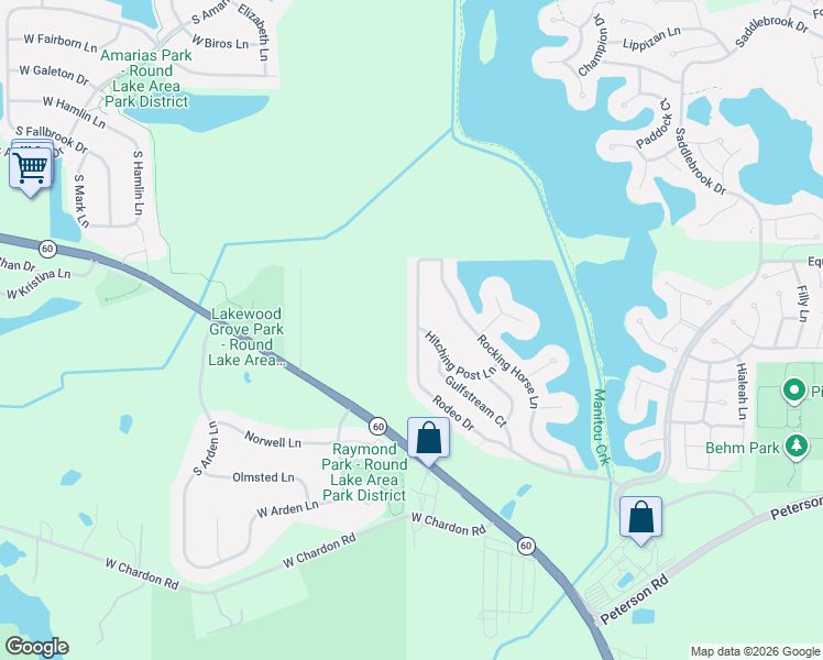 map of restaurants, bars, coffee shops, grocery stores, and more near 251 Rodeo Drive in Grayslake