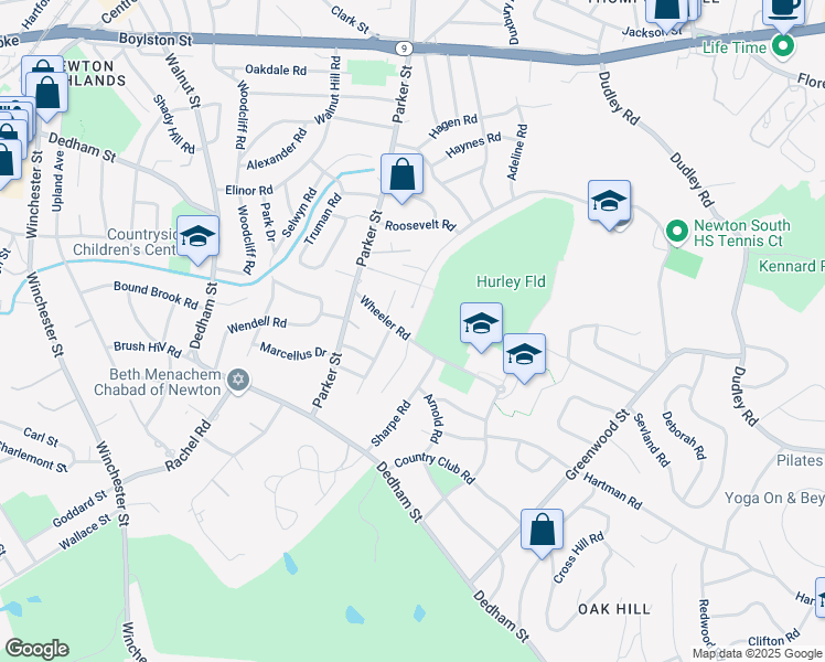 map of restaurants, bars, coffee shops, grocery stores, and more near 5 Voss Terrace in Newton