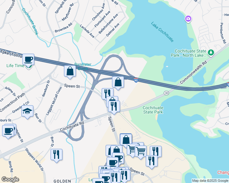 map of restaurants, bars, coffee shops, grocery stores, and more near 770 Cochituate Road in Framingham