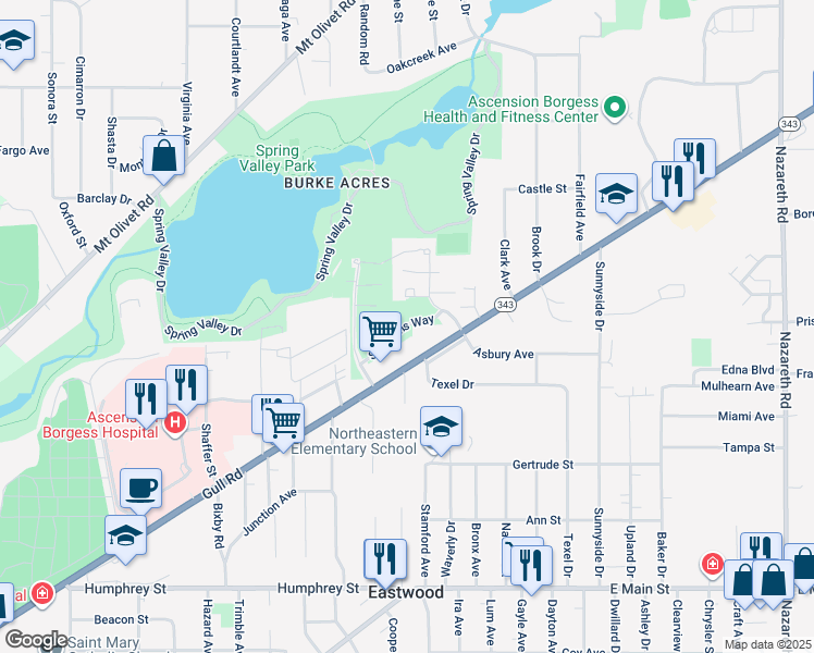 map of restaurants, bars, coffee shops, grocery stores, and more near 2500 Saint Albans Way in Kalamazoo