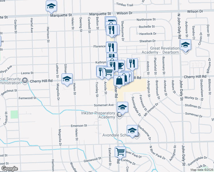 map of restaurants, bars, coffee shops, grocery stores, and more near 228 Inkster Road in Inkster