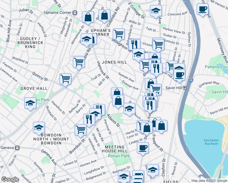 map of restaurants, bars, coffee shops, grocery stores, and more near 426 Bowdoin Street in Boston