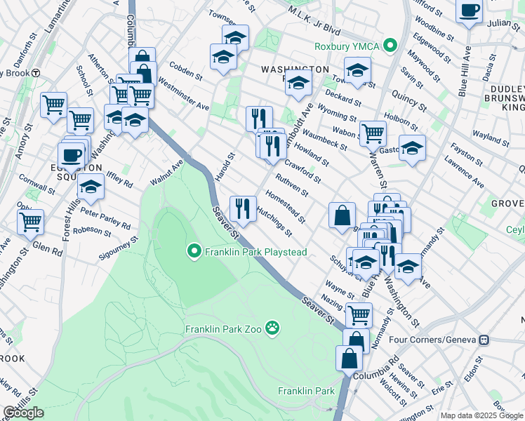 map of restaurants, bars, coffee shops, grocery stores, and more near 78R Hutchings Street in Boston
