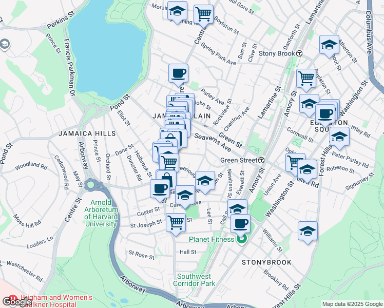map of restaurants, bars, coffee shops, grocery stores, and more near 2 Greenough Park in Boston
