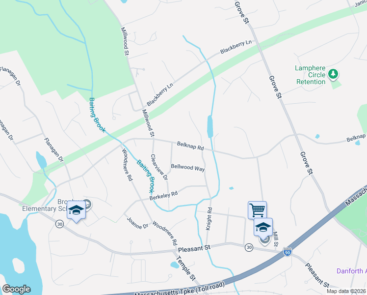 map of restaurants, bars, coffee shops, grocery stores, and more near 346 Belknap Road in Framingham